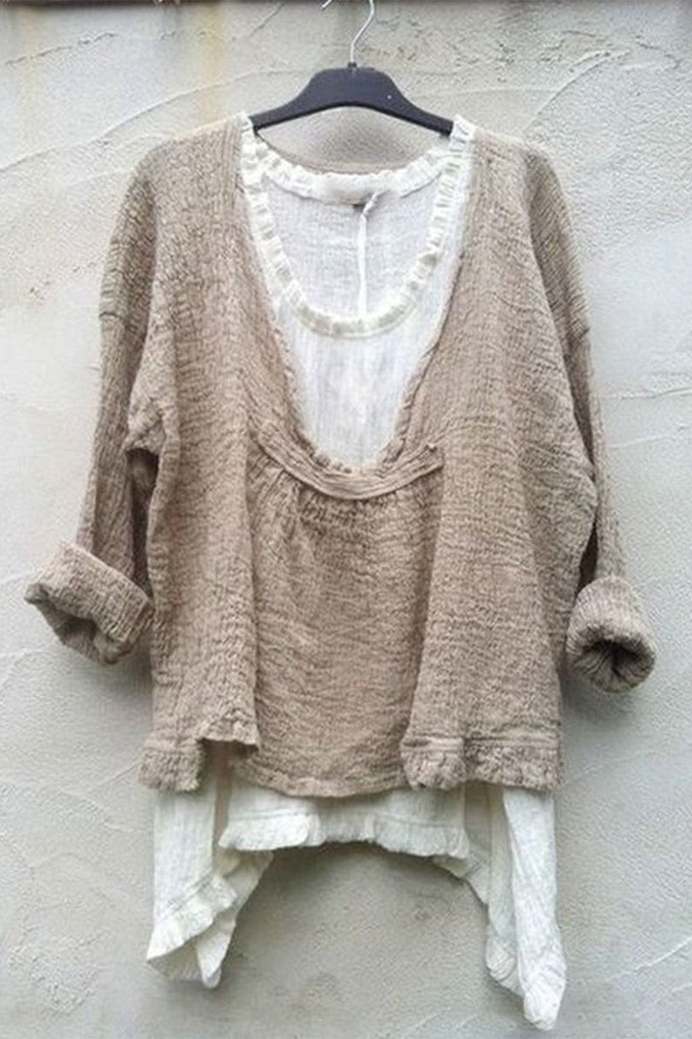 Blouse femme – Coupe décontractée – Tissu respirant – Manches longues – Style superposé