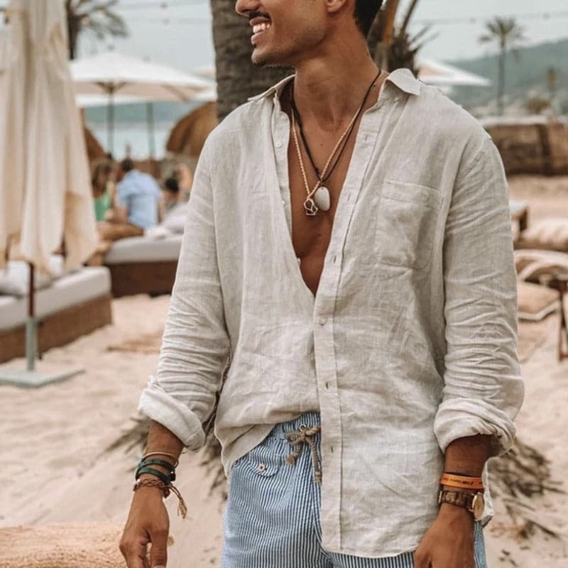 Robin - Chemise tendance en lin avec col et patte de boutonnage