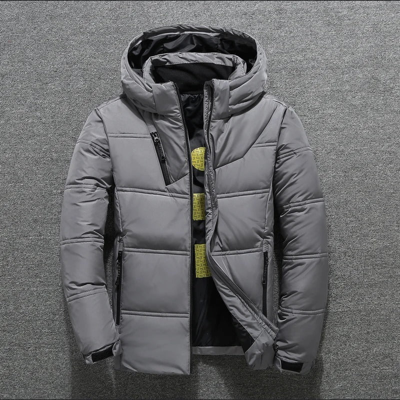 Veste matelassée homme – Duvet chaud – Capuche – Fermeture zippée – Poches pratiques