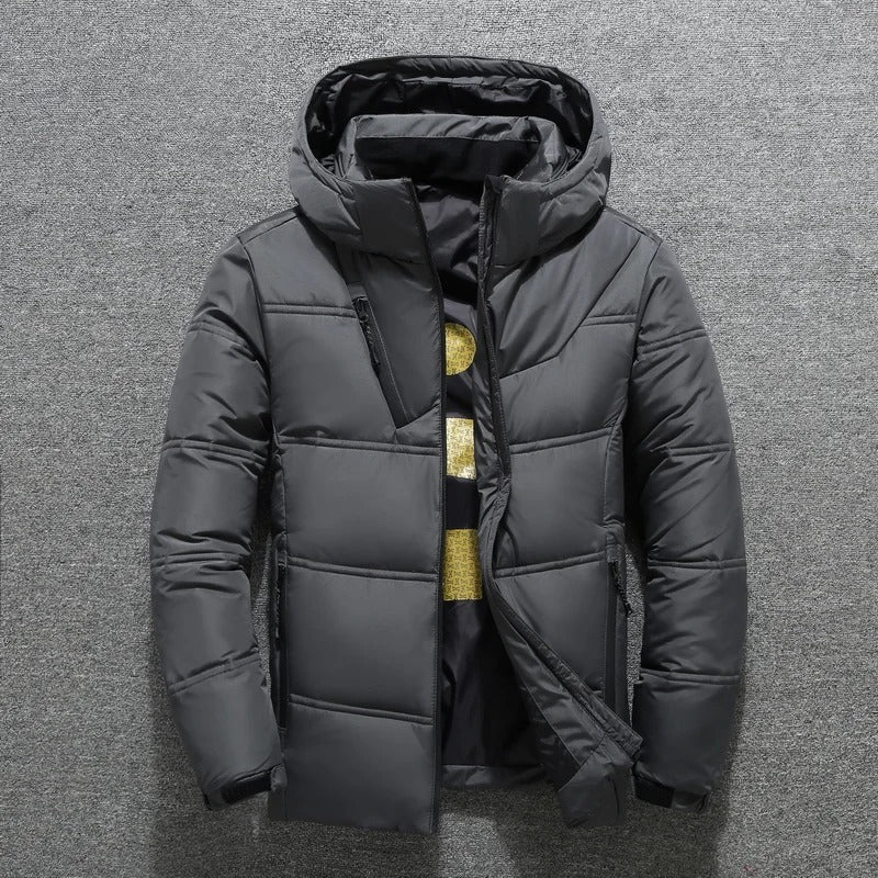 Veste matelassée homme – Duvet chaud – Capuche – Fermeture zippée – Poches pratiques