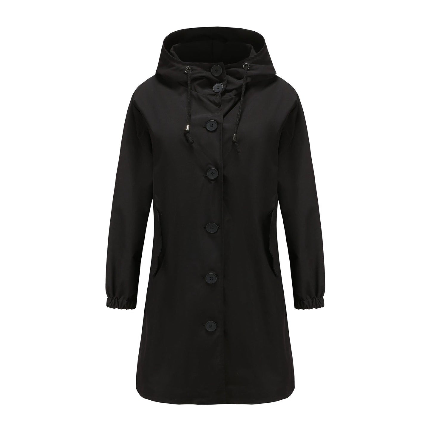 Veste imperméable femme – Coupe droite – Capuche – Fermeture boutons – Longueur genou