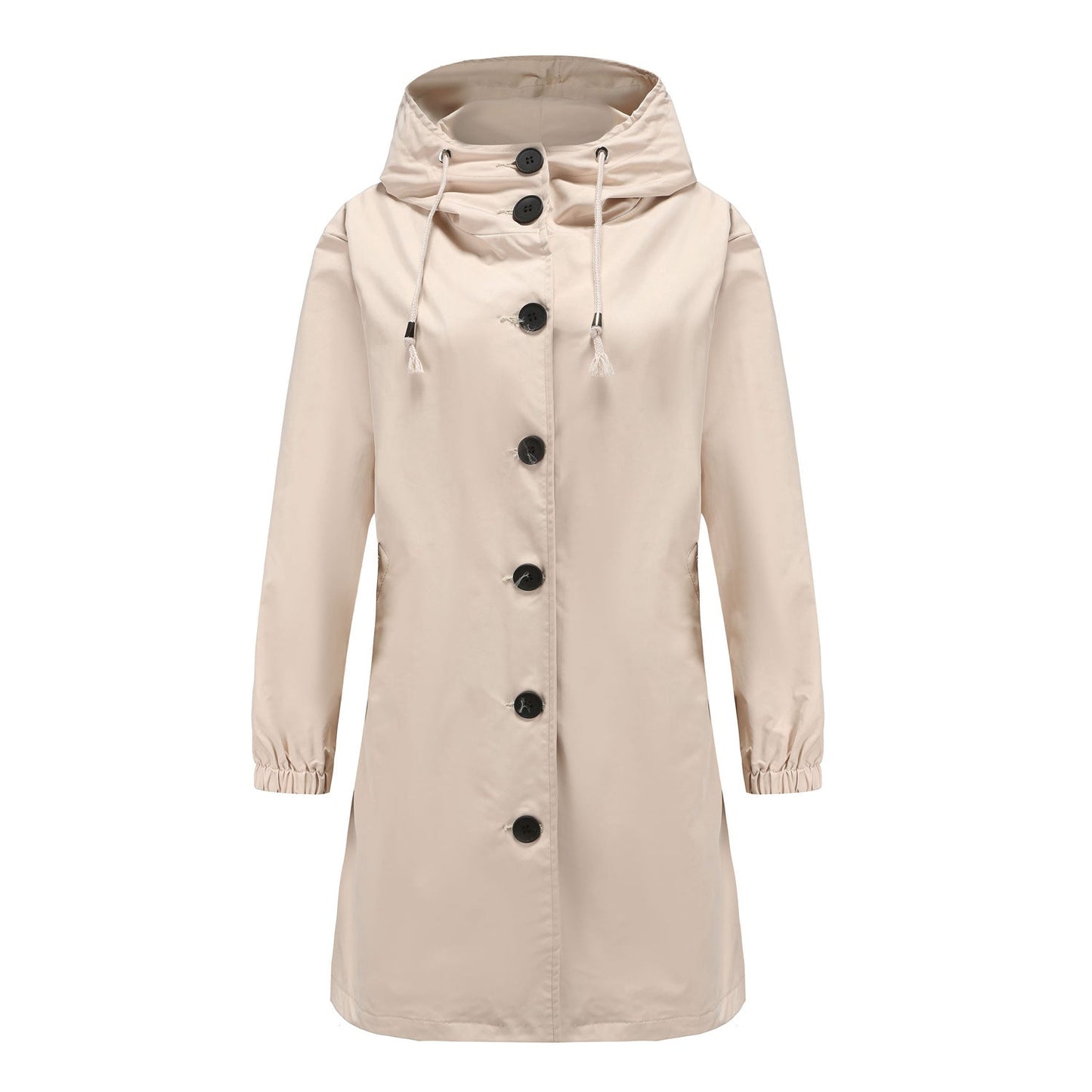 Veste imperméable femme – Coupe droite – Capuche – Fermeture boutons – Longueur genou