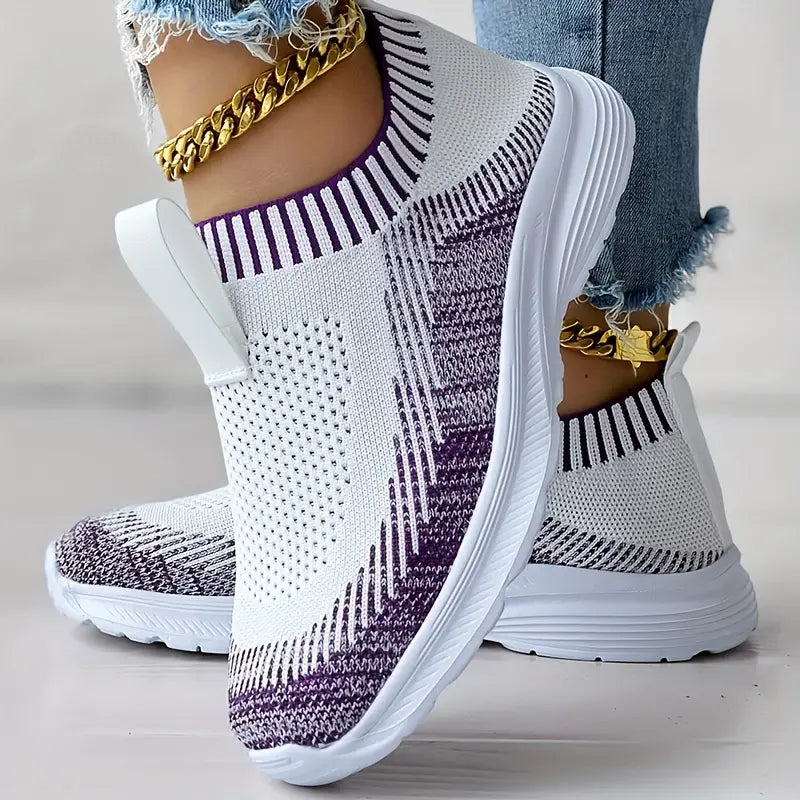 Baskets Femme – Slip-On Confort – Maille Respirante – Semelle Coussinée Casual