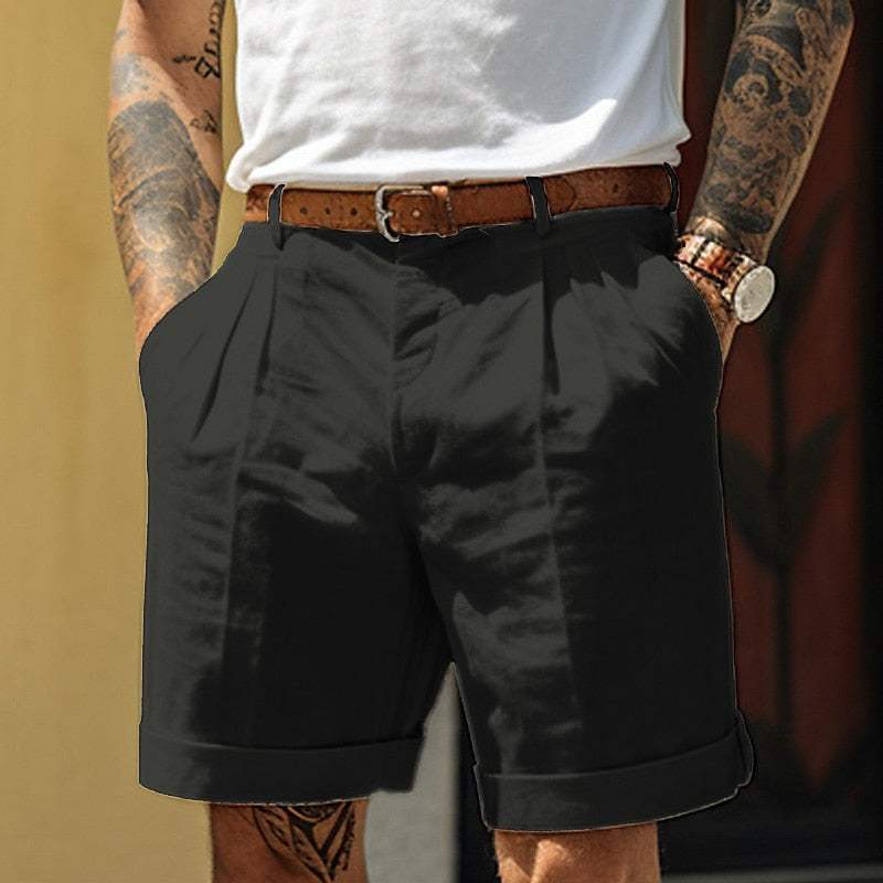 Short pour Homme - Coupe Tailleur - Taille Haute - Plis Avant - Ourlet Revers