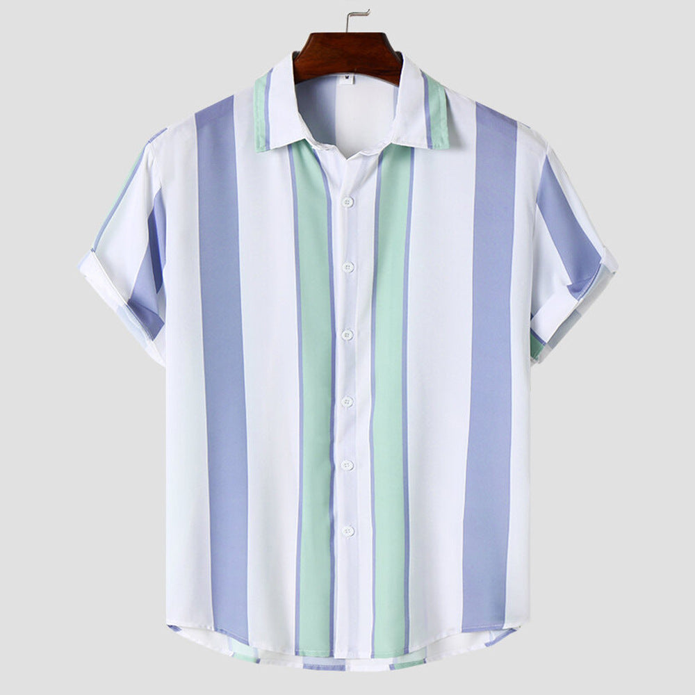 Chemise Homme - Manches Courtes - Rayures Modernes - Col Classique - Style Décontracté