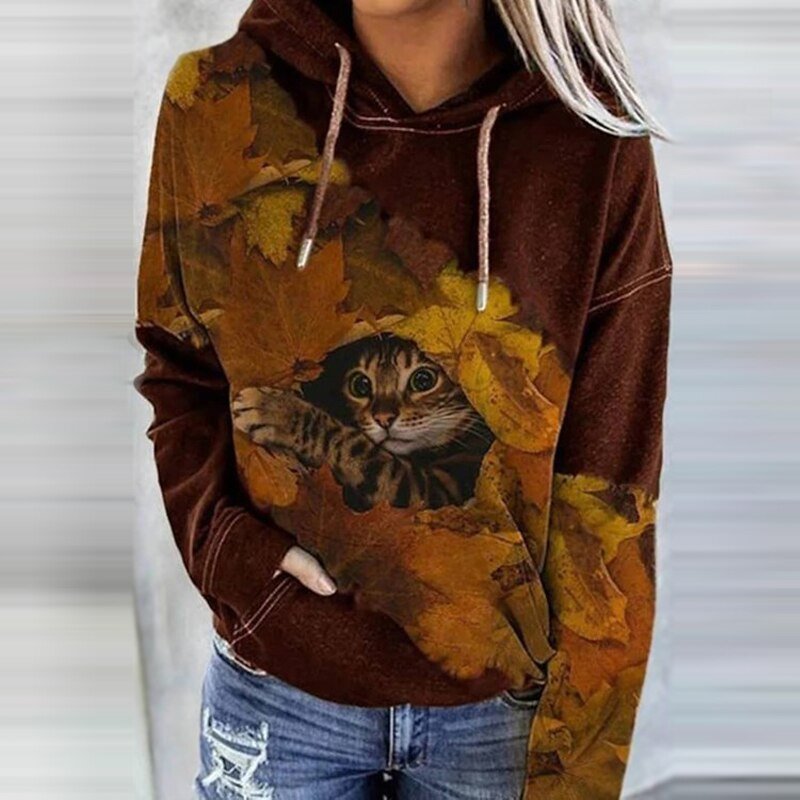 Sweat à capuche femme – Coupe décontractée – Coton doux – Imprimé artistique – Poche kangourou