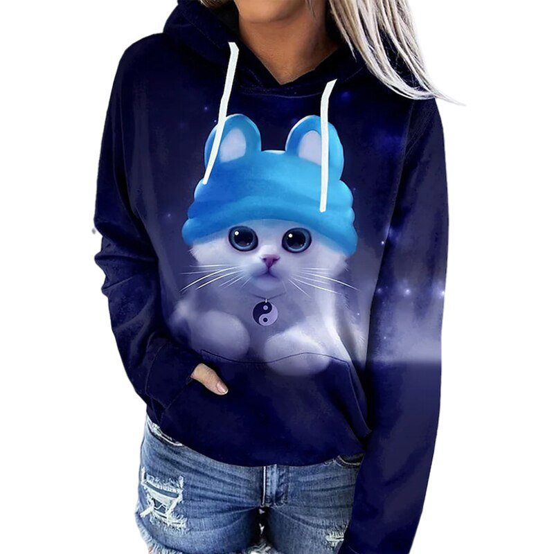 Sweat à capuche femme – Coupe décontractée – Coton doux – Imprimé artistique – Poche kangourou