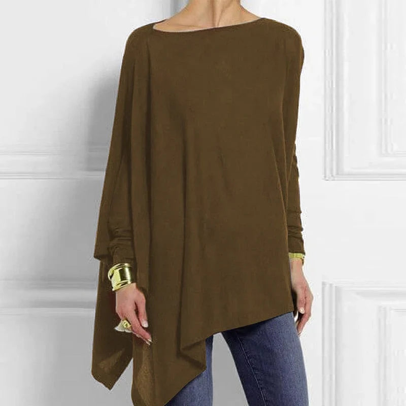 Tunique femme – Coupe oversize – Maille douce – Manches longues – Ourlet asymétrique