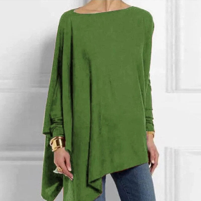 Tunique femme – Coupe oversize – Maille douce – Manches longues – Ourlet asymétrique