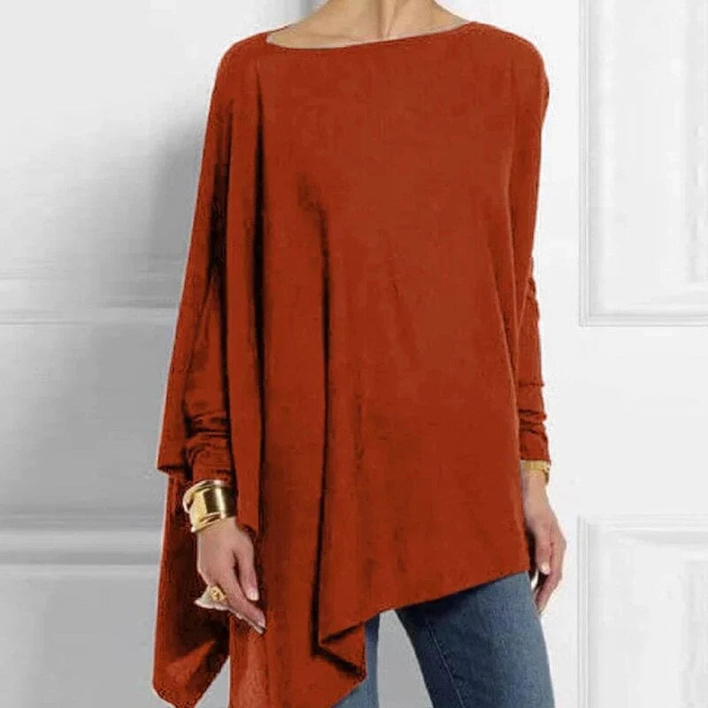 Tunique femme – Coupe oversize – Maille douce – Manches longues – Ourlet asymétrique