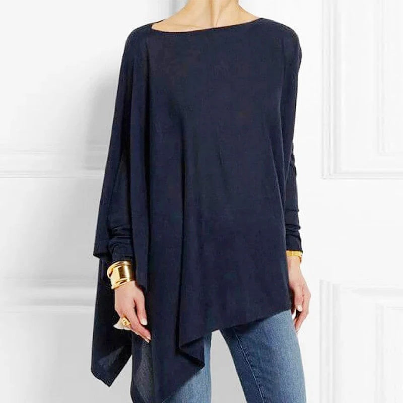 Tunique femme – Coupe oversize – Maille douce – Manches longues – Ourlet asymétrique