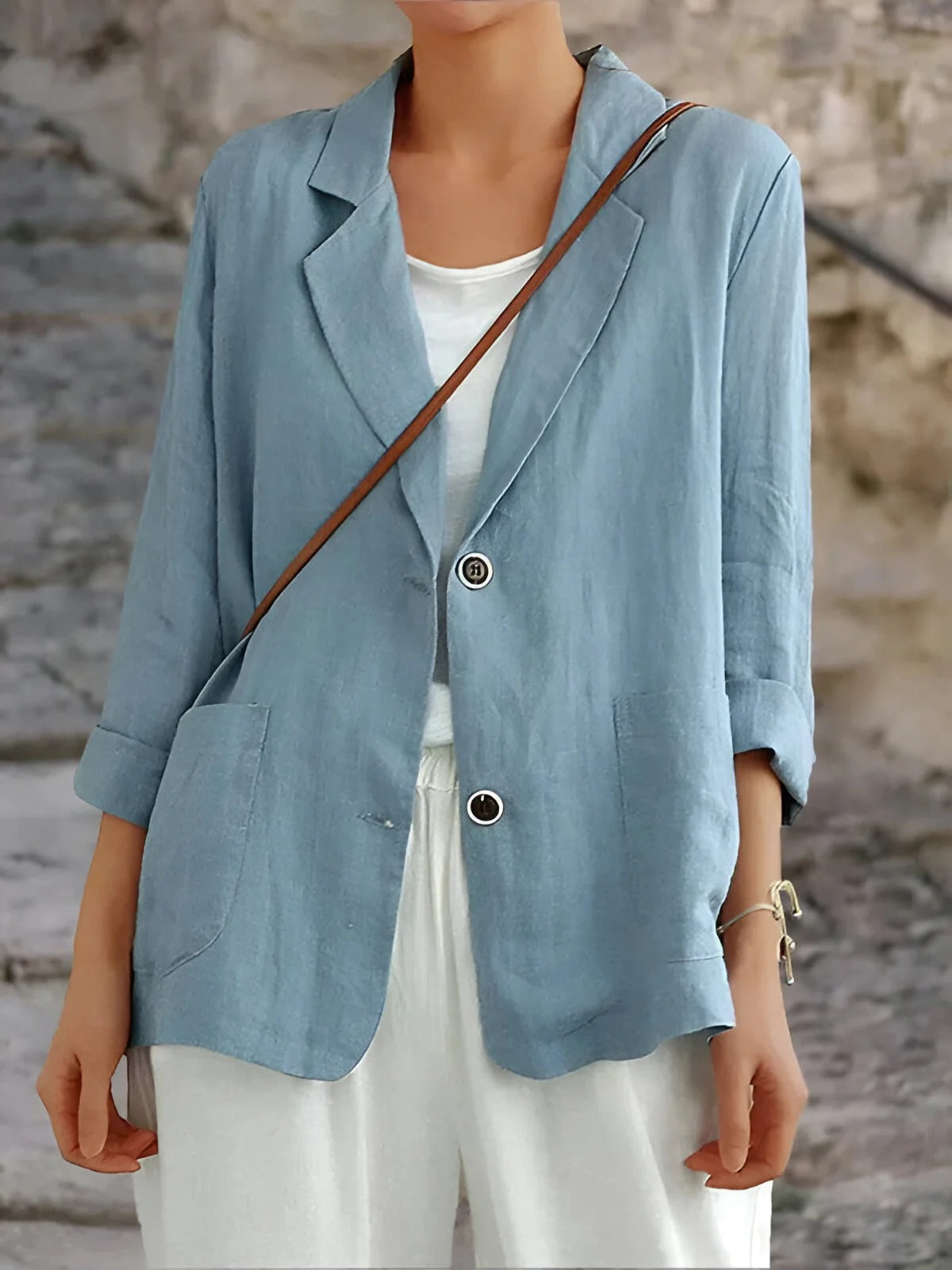 Veste femme – Coupe décontractée – Fibres naturelles – Manches 3/4 – Poches plaquées