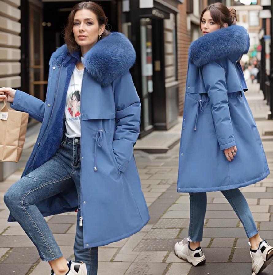Manteau matelassé femme – Coupe droite – Capuche fausse fourrure – Déperlant