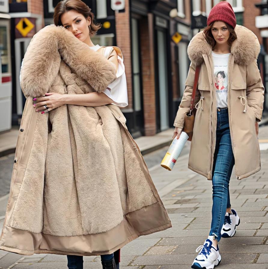Manteau matelassé femme – Coupe droite – Capuche fausse fourrure – Déperlant