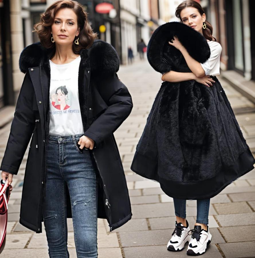 Manteau matelassé femme – Coupe droite – Capuche fausse fourrure – Déperlant