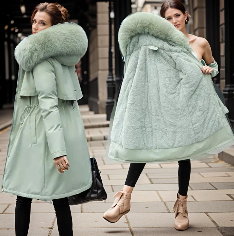 Manteau matelassé femme – Coupe droite – Capuche fausse fourrure – Déperlant
