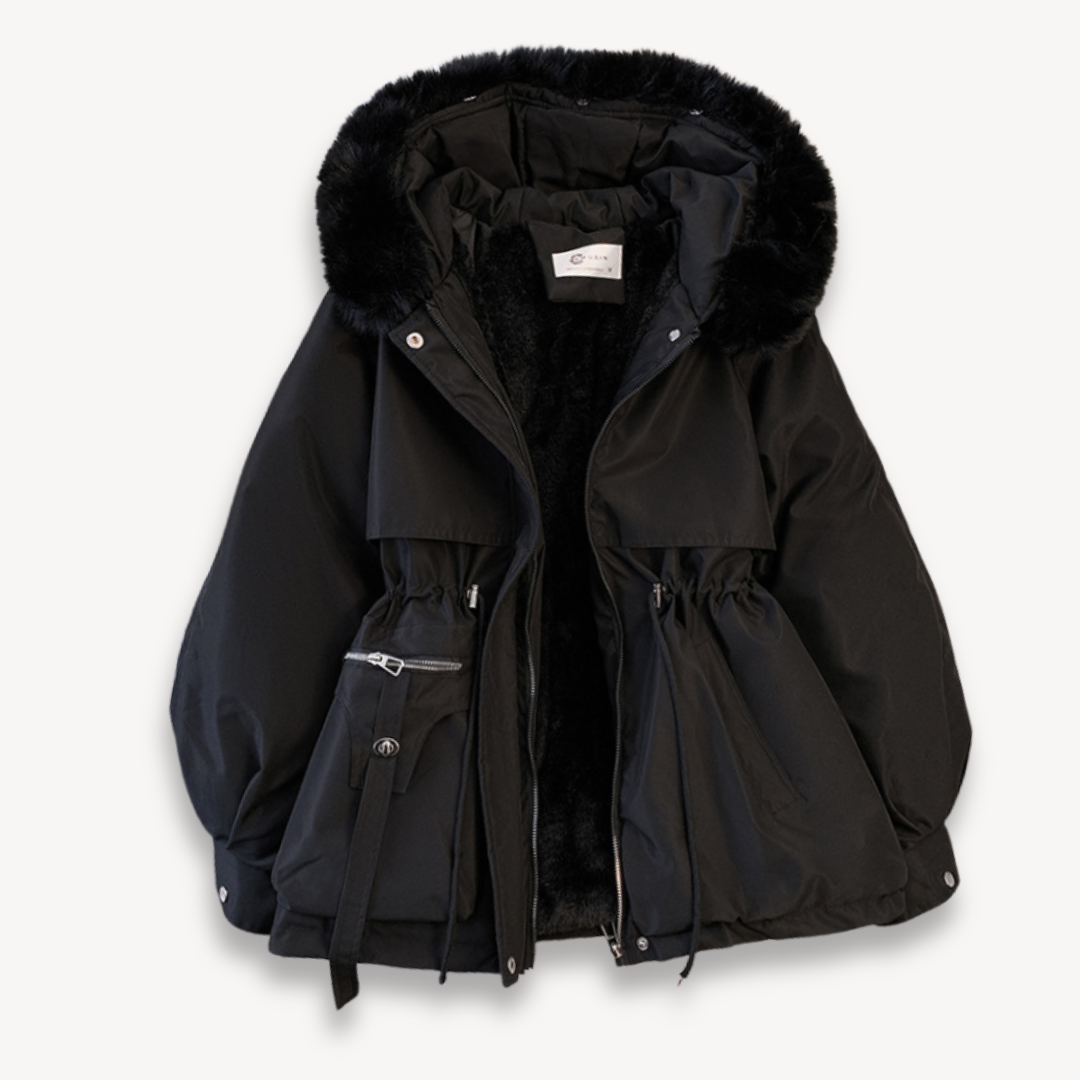 Veste parka femme – Déperlante – Capuche amovible – Taille ajustable – Doublure fourrure