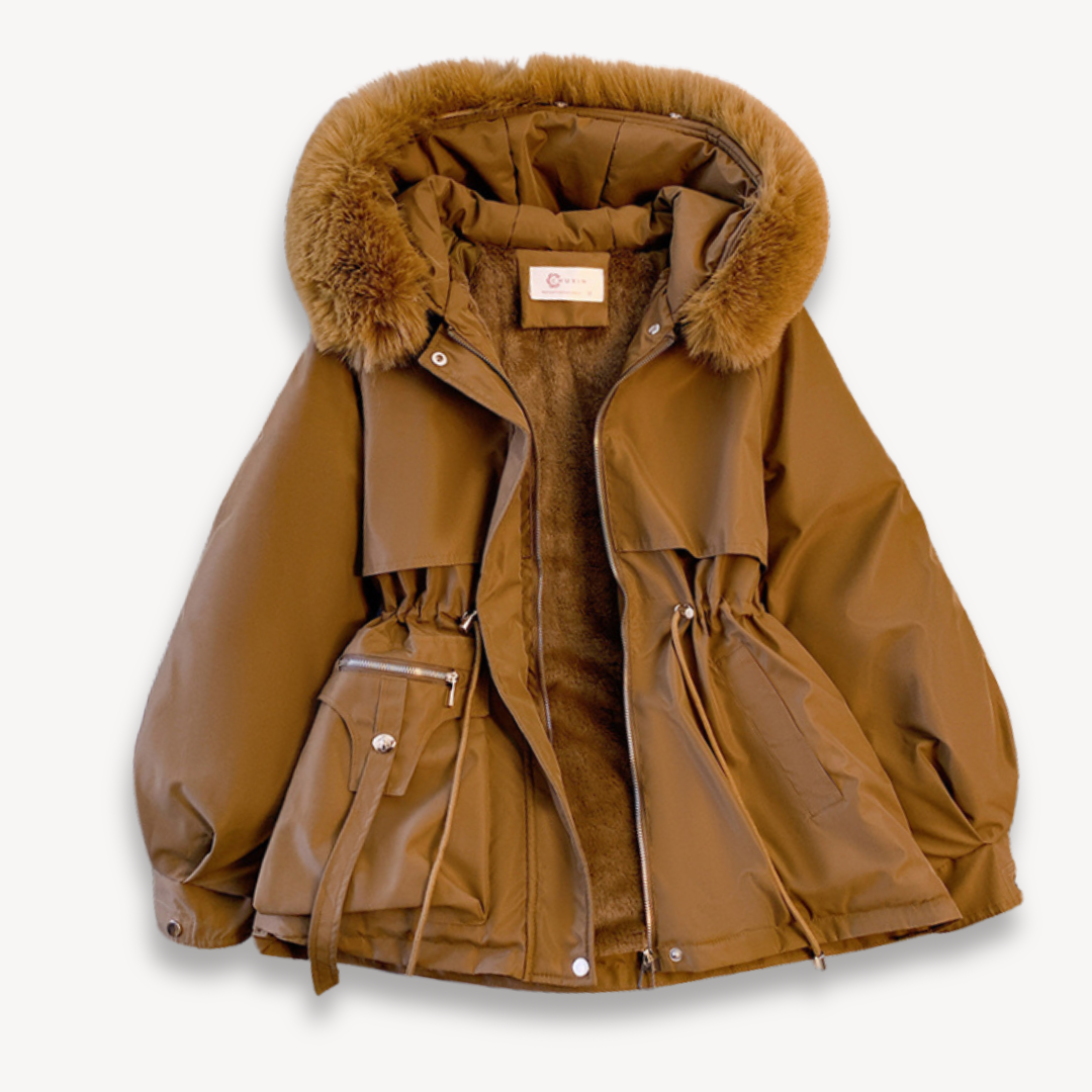 Veste parka femme – Déperlante – Capuche amovible – Taille ajustable – Doublure fourrure