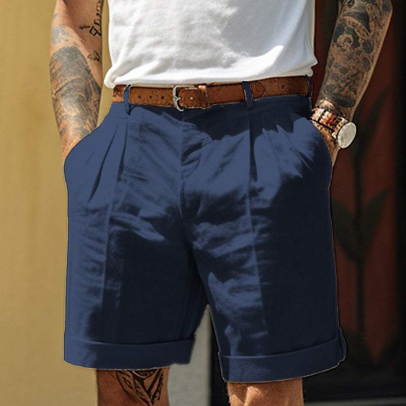 Short pour Homme - Coupe Tailleur - Taille Haute - Plis Avant - Ourlet Revers