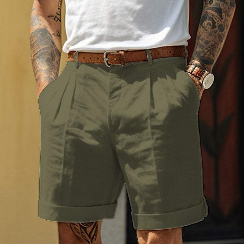 Short pour Homme - Coupe Tailleur - Taille Haute - Plis Avant - Ourlet Revers