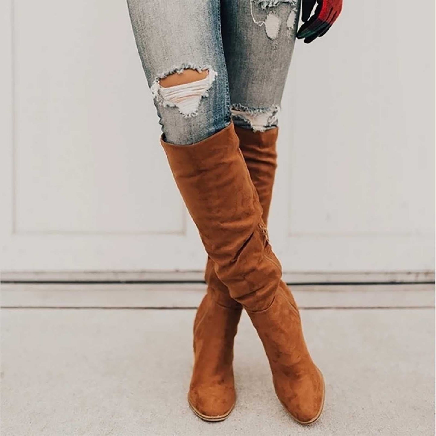 Bottes Femme - Hauteur Genou - Daim Souple - Talon Confort - Style Élégant