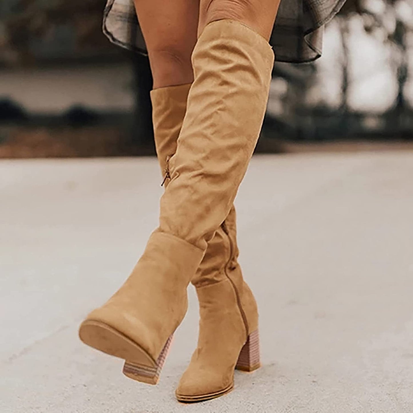 Bottes Femme - Hauteur Genou - Daim Souple - Talon Confort - Style Élégant