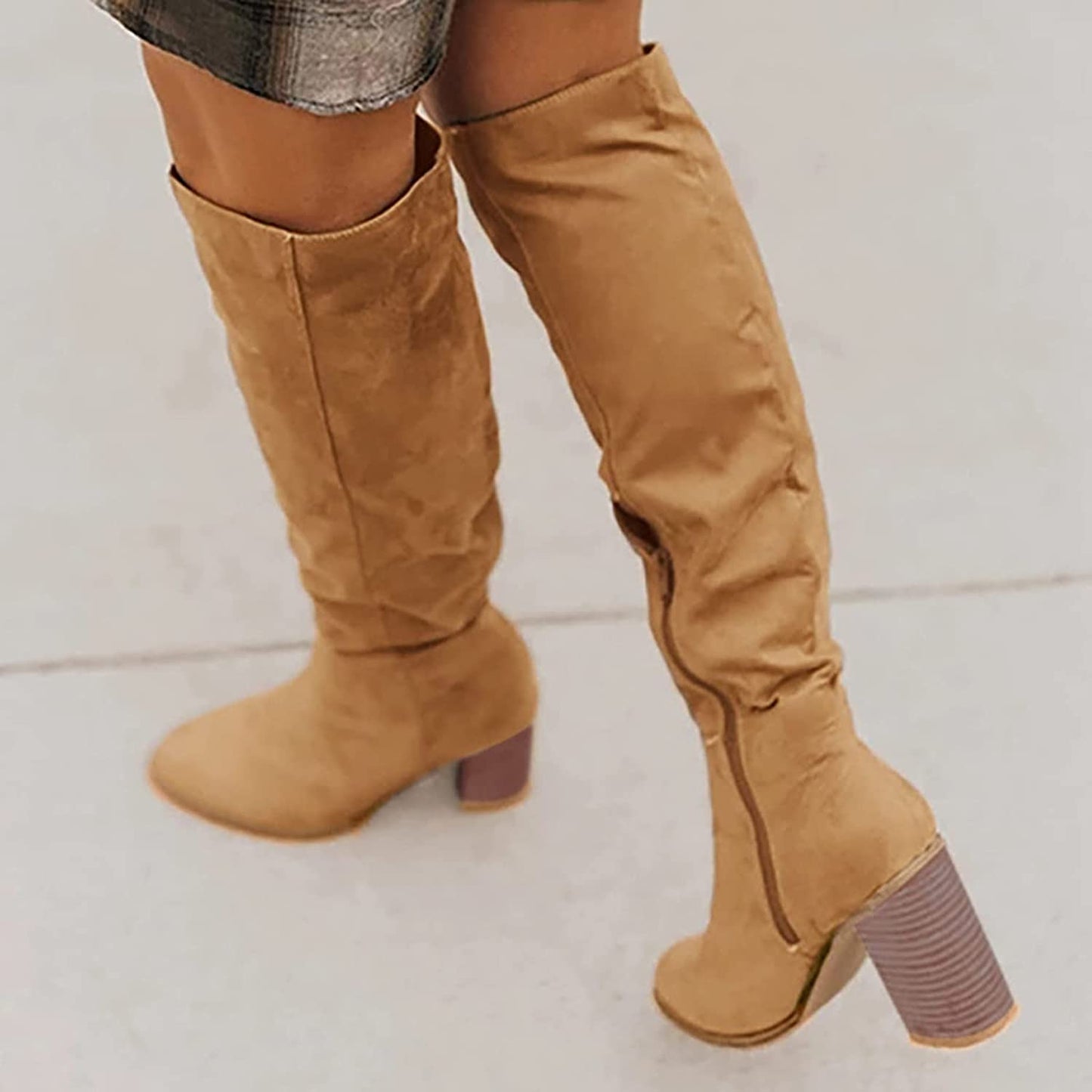 Bottes Femme - Hauteur Genou - Daim Souple - Talon Confort - Style Élégant