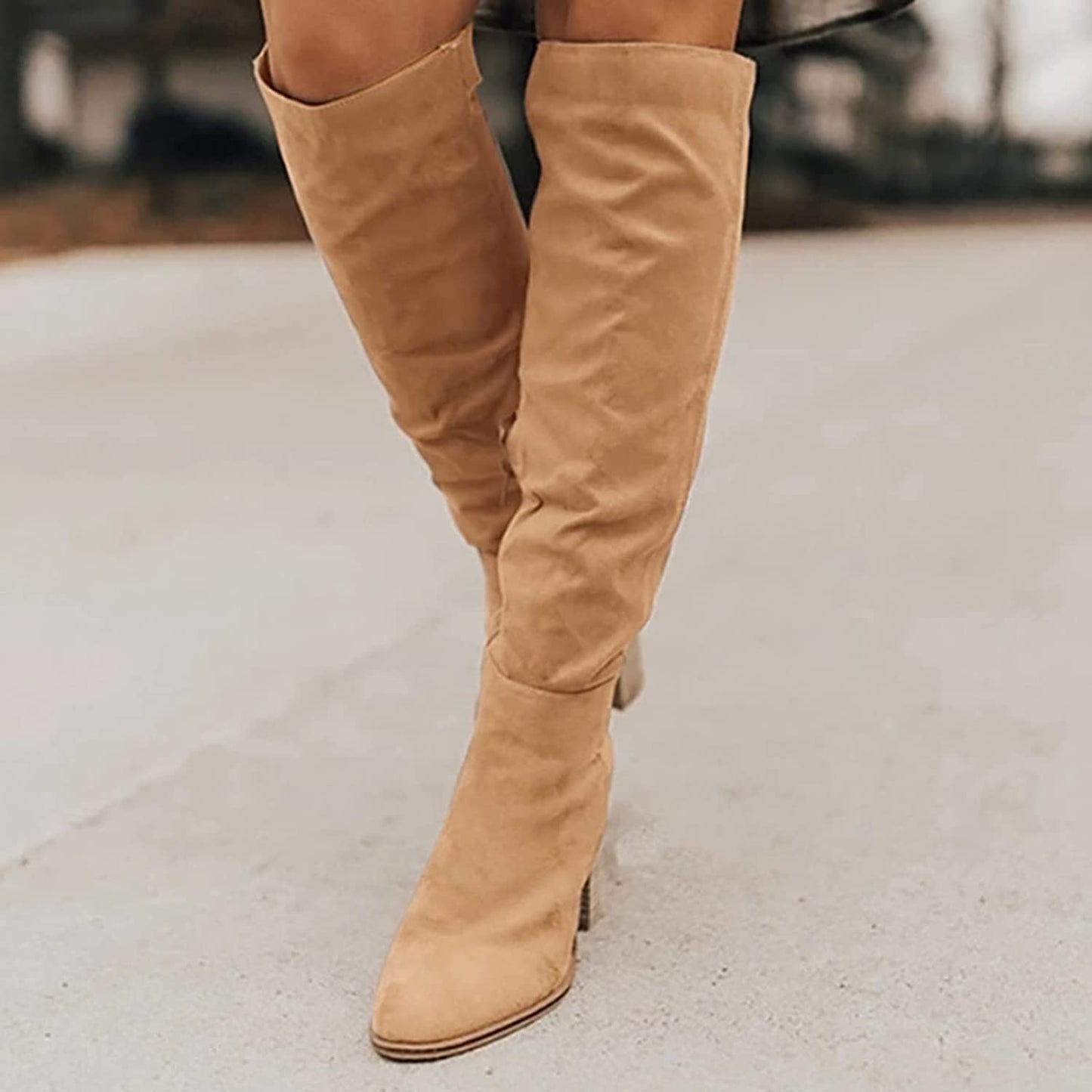 Bottes Femme - Hauteur Genou - Daim Souple - Talon Confort - Style Élégant