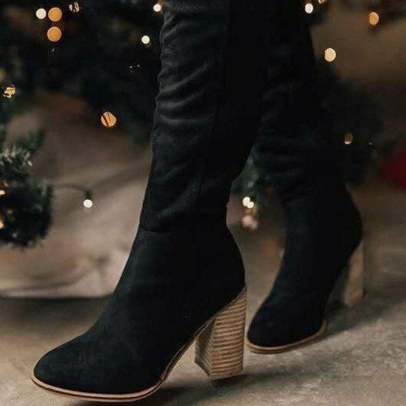 Bottes Femme - Hauteur Genou - Daim Souple - Talon Confort - Style Élégant