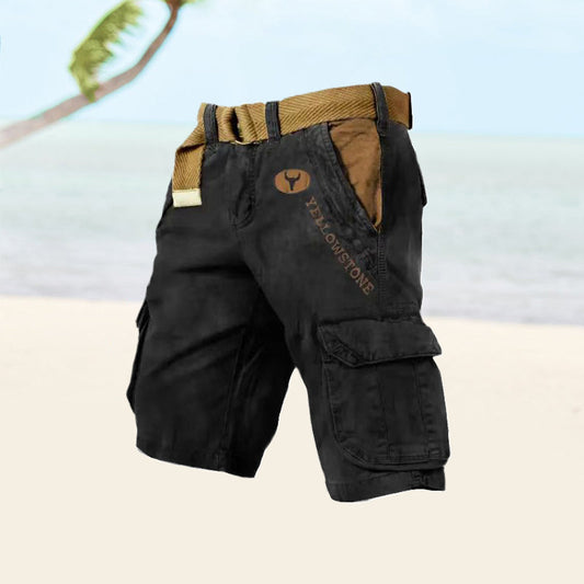 Short cargo homme – Coupe décontractée – Coton mélangé – Poches multiples – Ceinture