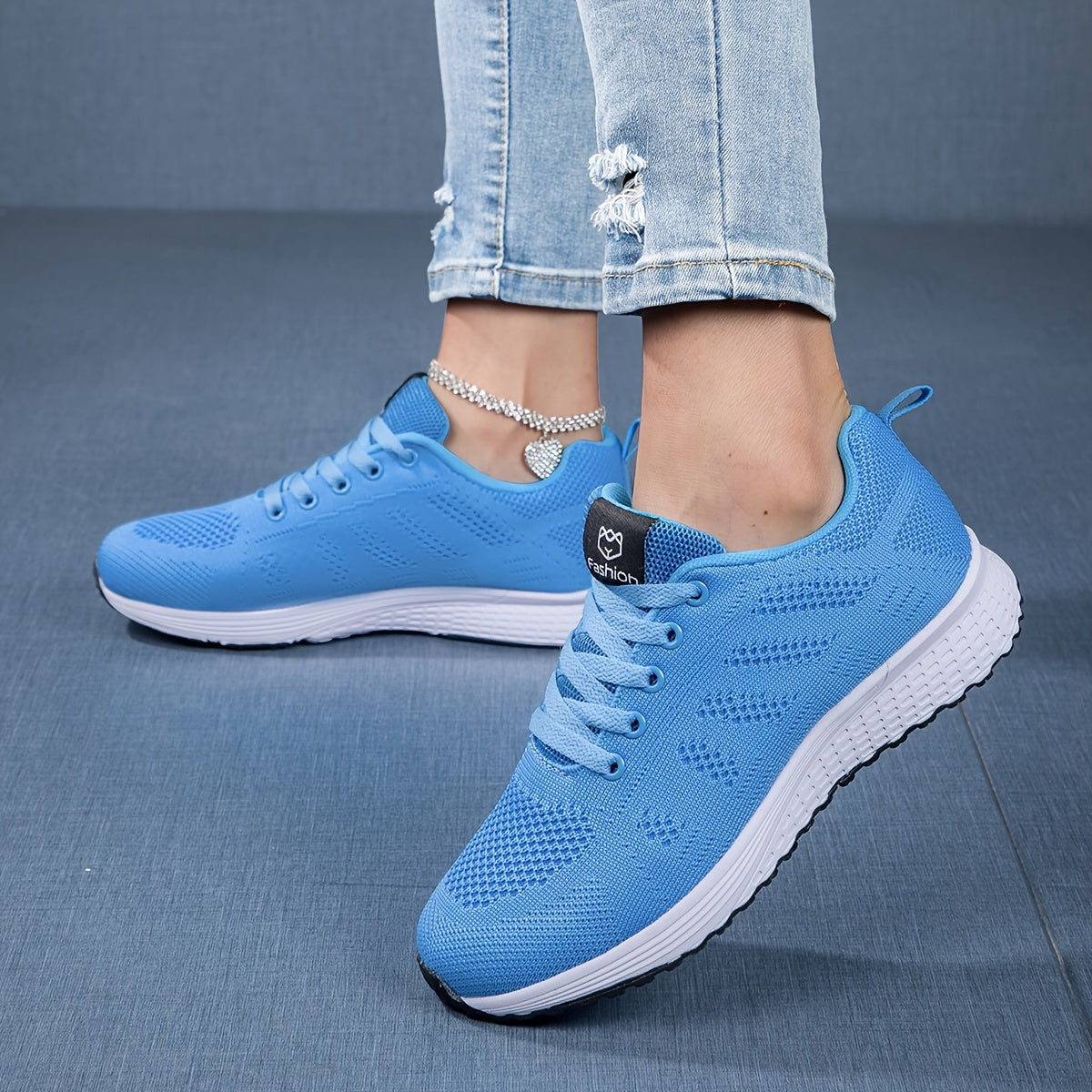 Chaussures de sport femme – Tricot souple – Respirantes – Légères – Basses à lacets