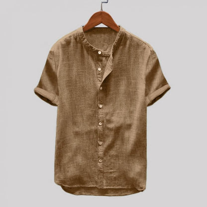 Chemise homme manches courtes – Coupe décontractée – Tissu respirant – Col mao