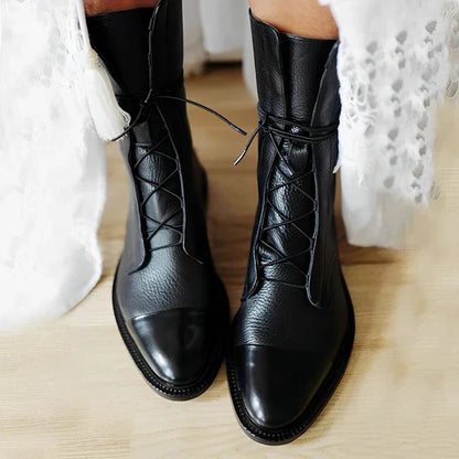 Bottes femme – Cuir véritable – Mi-mollet – Lacets réglables – Coupe ajustée