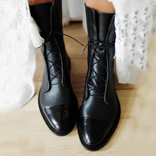 Bottes femme – Cuir véritable – Mi-mollet – Lacets réglables – Coupe ajustée