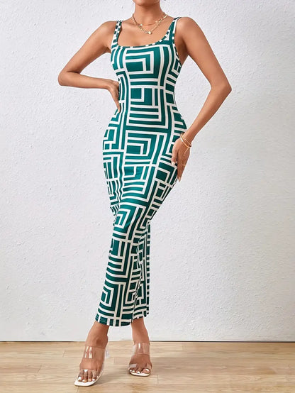 Robe Midi Femme - Coupe Ajustée - Sans Manches - Encolure Carrée - Style Moderne