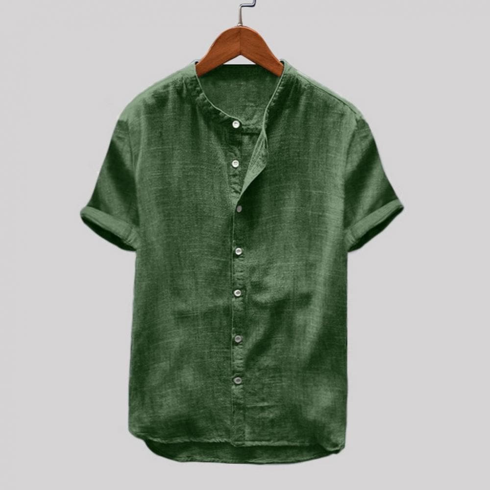 Chemise homme manches courtes – Coupe décontractée – Tissu respirant – Col mao