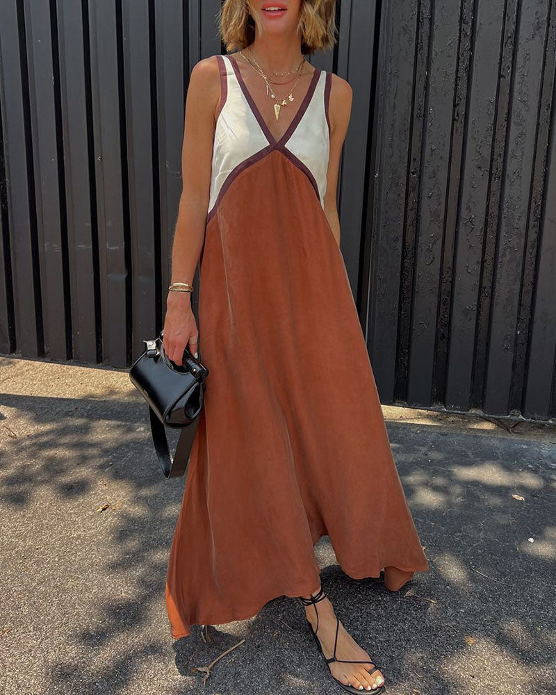 Robe Longue Sans Manches Femme - Décolleté V - Coupe Fluide - Élégante et Confortable