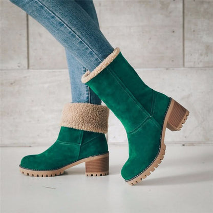 Bottines Femme - Daim Élégant - Talon Large Stable - Doublure Chaude Fausse Fourrure
