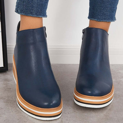 Bottines Femme – Semelle Plateforme – Fermeture Zip – Bout Rond – Coupe Ajustée