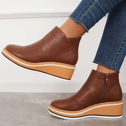 Bottines Femme – Semelle Plateforme – Fermeture Zip – Bout Rond – Coupe Ajustée