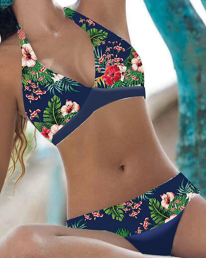 Bikini femme – Ensemble élégant – Décolleté V – Finition lisse – Imprimé floral