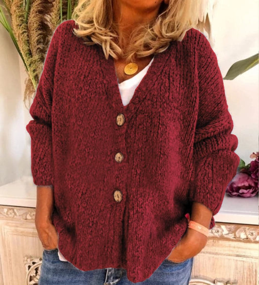 Gilet femme – Coupe décontractée – Maille douce épaisse – Col en V boutonné