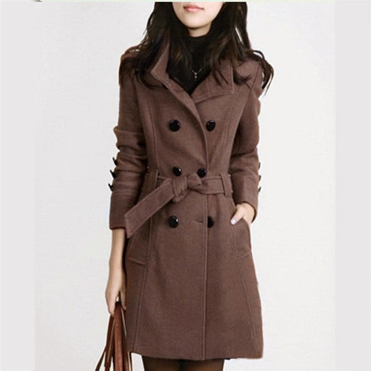 Manteau trench femme – Coupe cintrée – Double boutonnage – Tissu chaud texturé