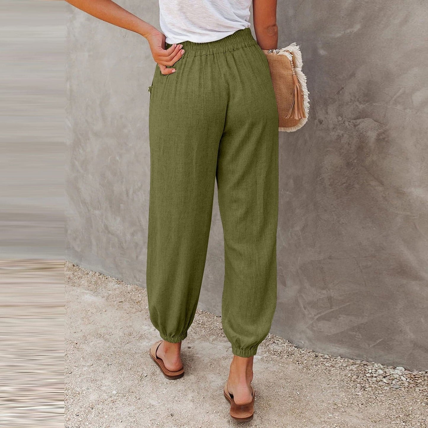 Pantalon Décontracté Femme – Taille Élastique – Coupe Ample – Tissu Léger et Confortable