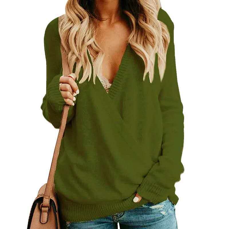 Pull femme cache-cœur – Tricot doux – Coupe ample – Manches longues – Col en V