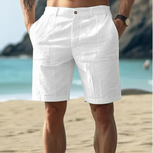 Short homme – Linnen respirant – Taille mi-haute – Coupe ajustée – Devant plissé