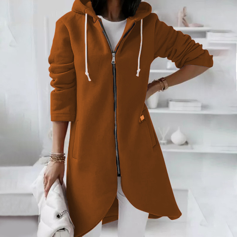 Veste sweat femme – Coupe décontractée – Coton – Capuche zippée – Longueur mi-cuisse