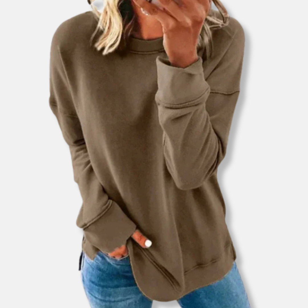 Sweatshirt femme – Coupe ample – Coton doux – Col rond confortable – Manches longues