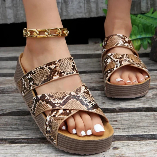 Sandales femme – Bout ouvert – Brides tressées effet serpent – Semelle épaisse confort