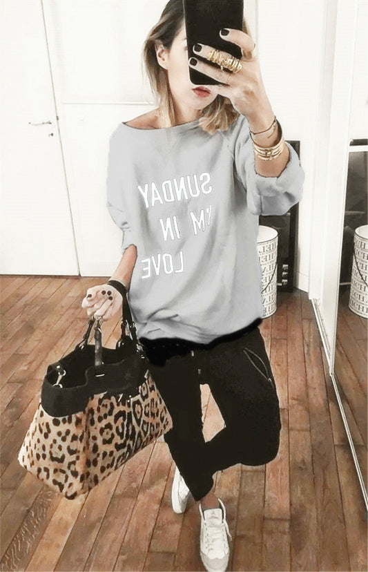 Sweatshirt femme – Coupe oversize – Coton doux – Imprimé slogan – Manches longues